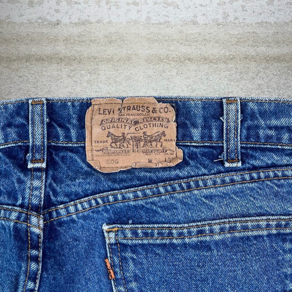 Vintage 80s Orange Tab Levis 505 Jeans 36x32 Regular Straight Leg Medium Wash - Picture 4 of 6